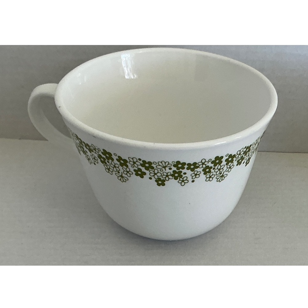 Corelle Vintage Teacup Crazy Daisy Spring Blossom Green Corning Glass White 3in